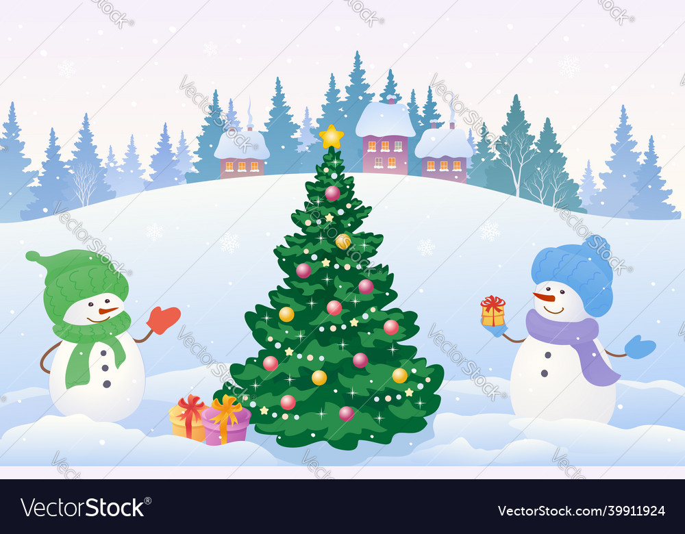 Celebrating snowmen vector image Celebrating snowmen