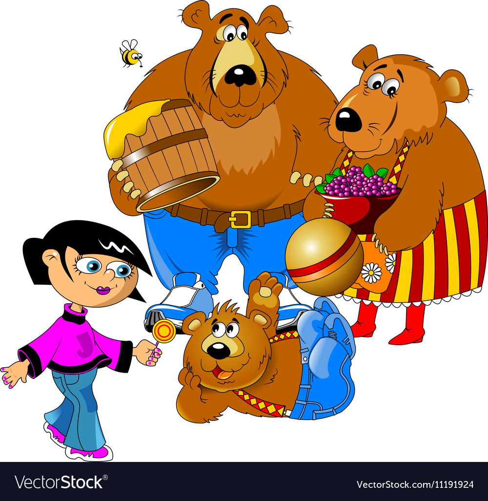 Girl and the three bears Royalty Free Vector Image Girl and the three bears Royalty Free Vector Image