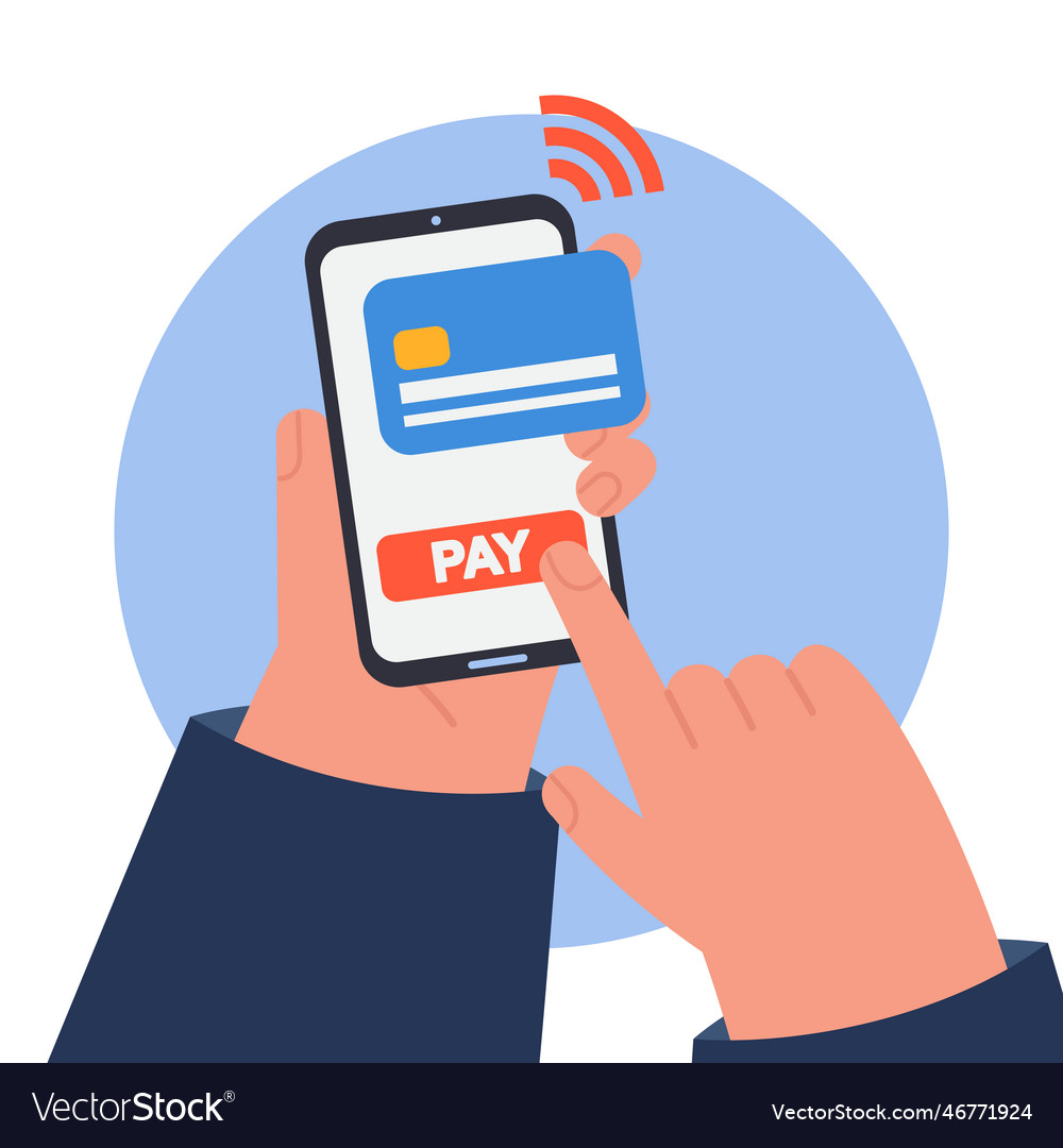 Person holding phone with banking app Royalty Free Vector