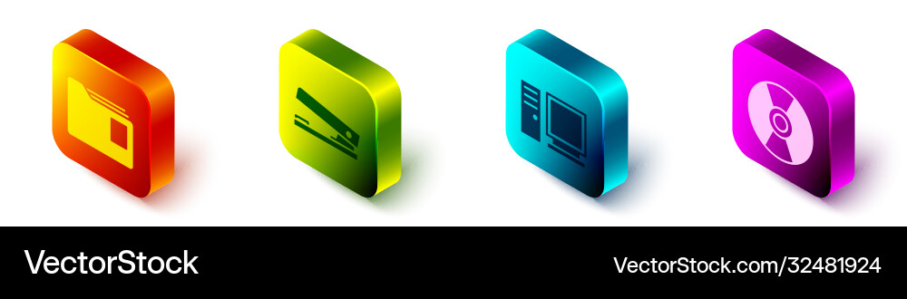 Set isometric document folder office stapler Vector Image