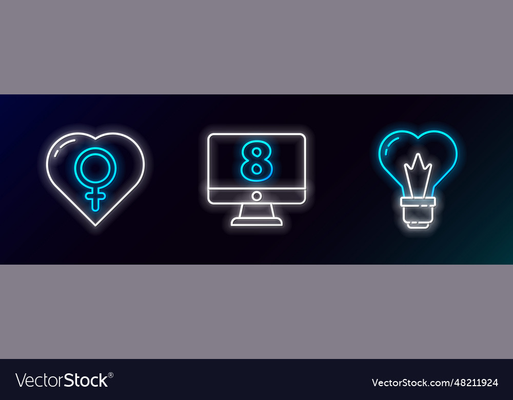 Set Line Heart Shape In A Light Bulb Female Vector Image