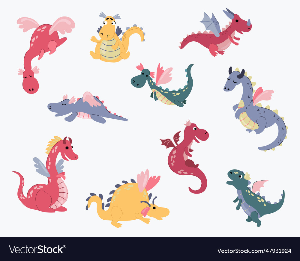 Set of cute hand drawn dragons