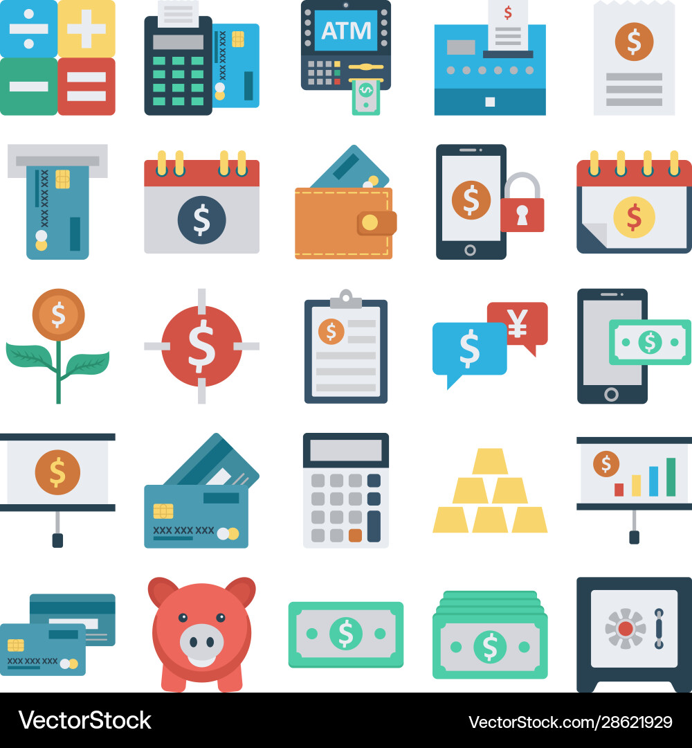 Finance and payments color icons set every Vector Image