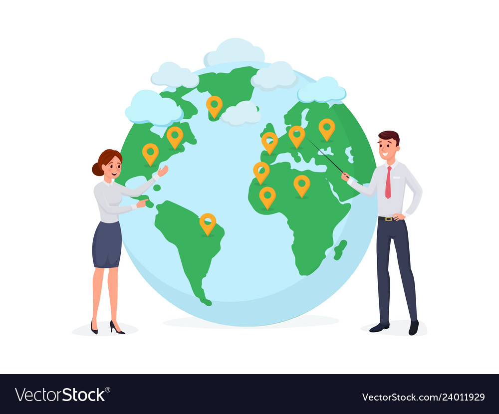 Man and woman near globe symbol Royalty Free Vector Image