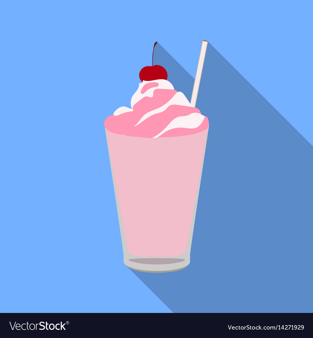 Milkshake with cherry on the top icon in flat Vector Image