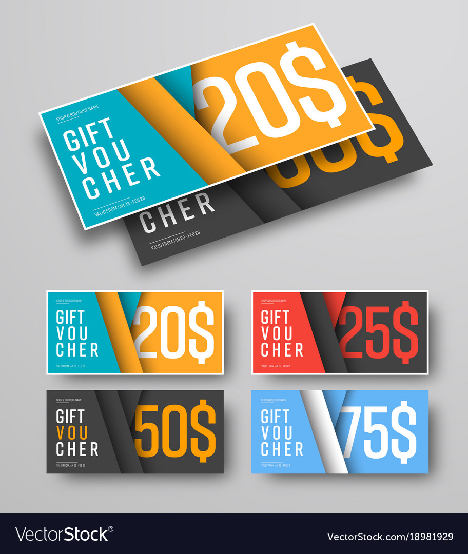 Set of gift vouchers with floating leaves over Vector Image