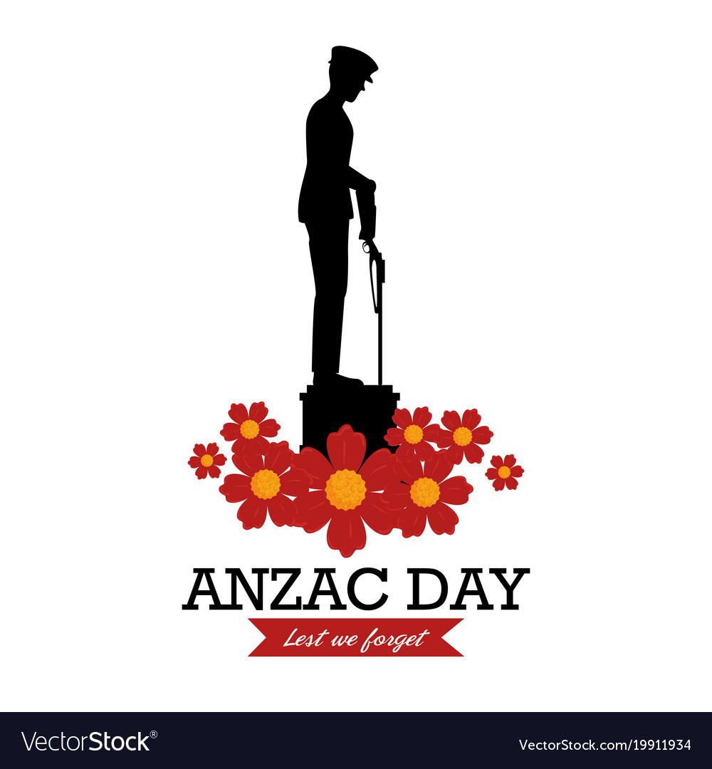 Anzac day poster with soldier standing guard Vector Image