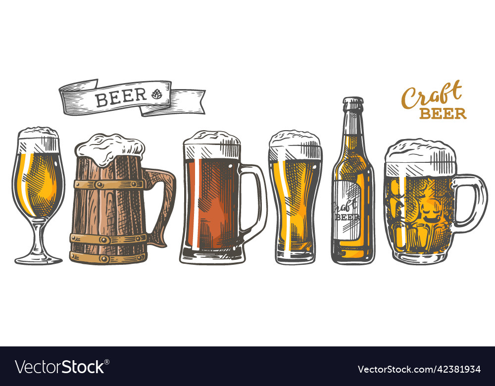 Beer set color Royalty Free Vector Image - VectorStock