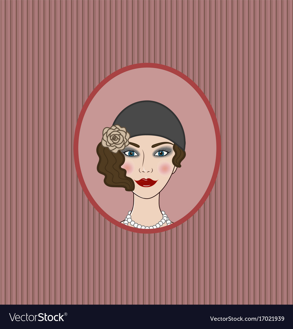 Flapper Girl 20s 30s Style Portrait Vignette Vector Image