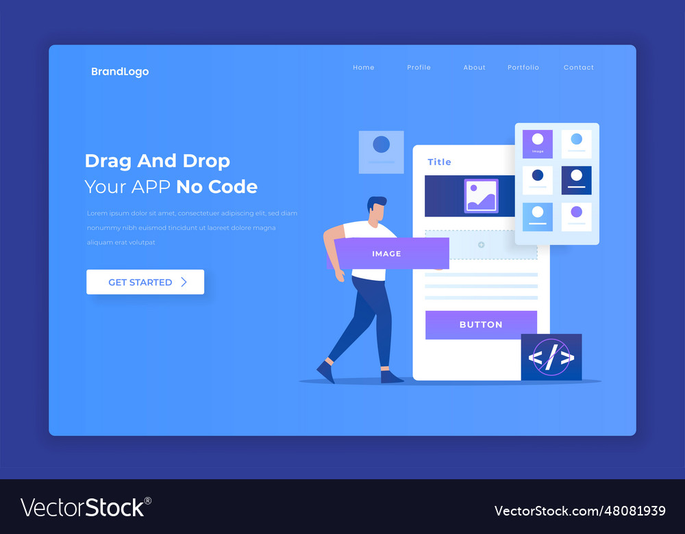 Flat design of drag and drop app builder concept Vector Image
