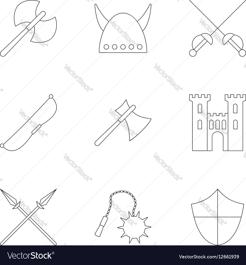 Medieval Armor Icons Set Outline Style Royalty Free Vector