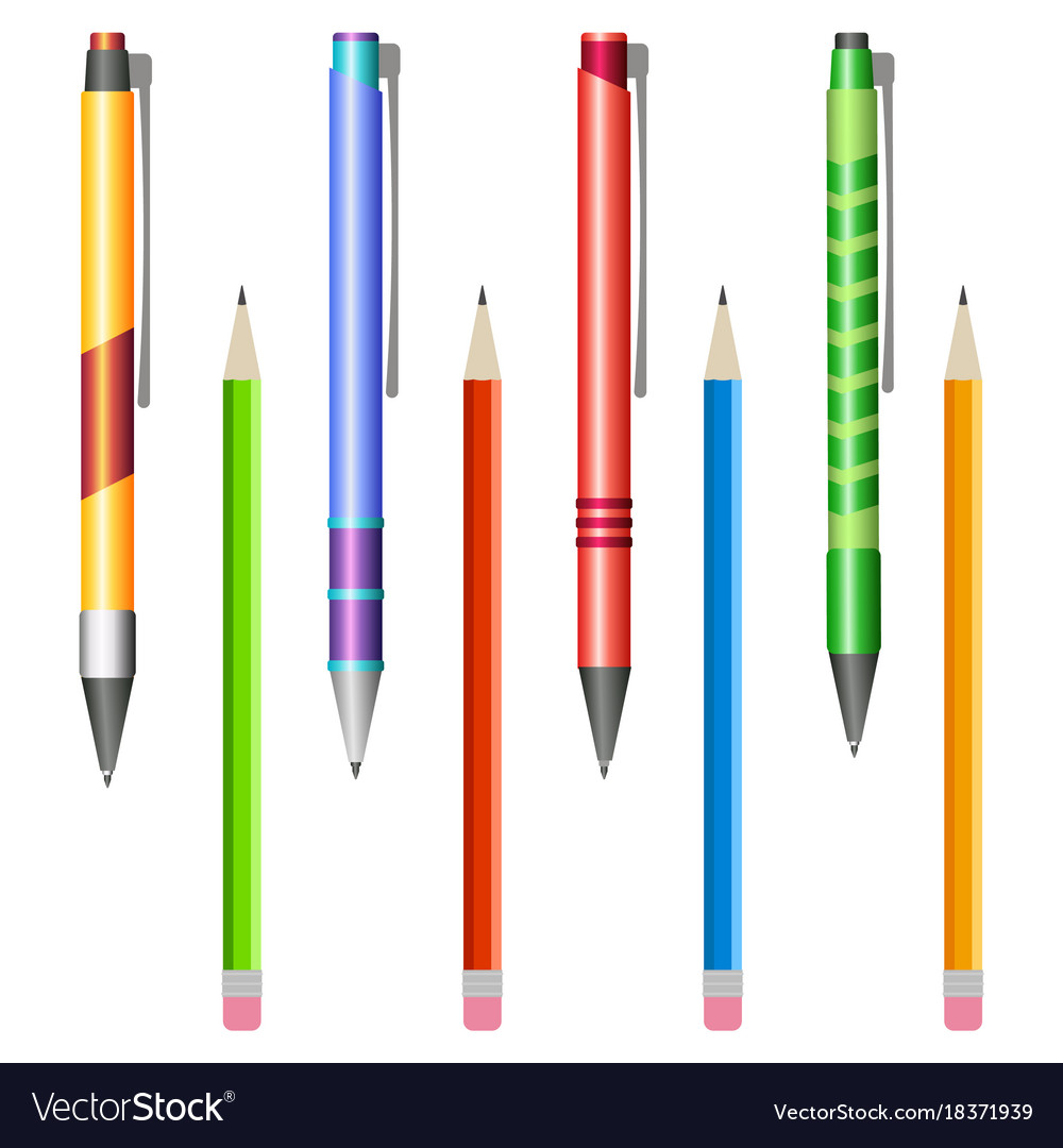 Set of multi-colored pens and pencils Royalty Free Vector