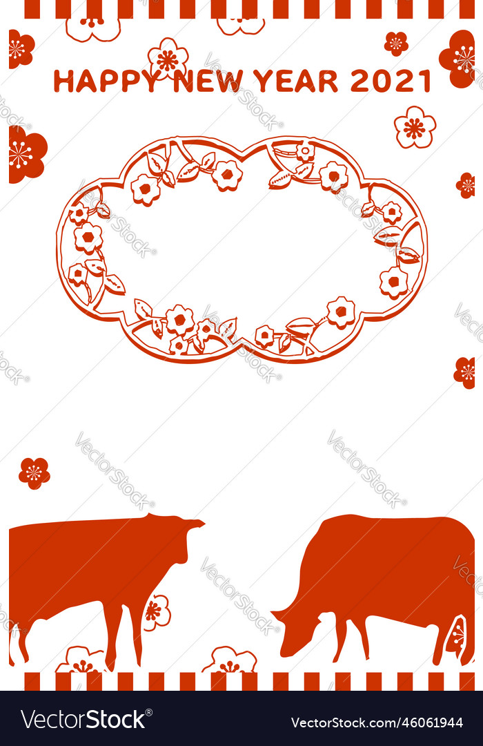 2021 new years card simple cow photo frame Vector Image