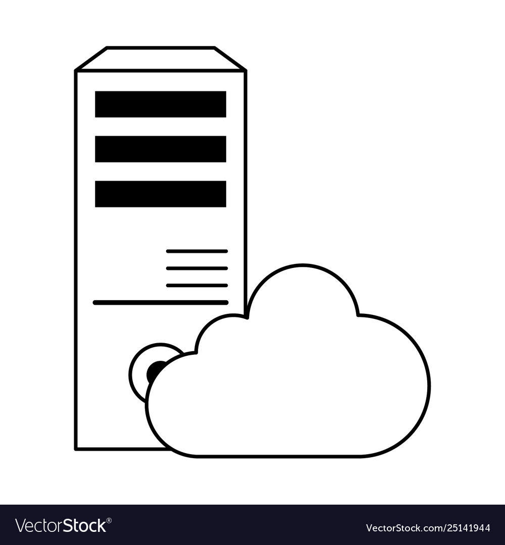 Computer and cloud icon cartoon in black white Vector Image