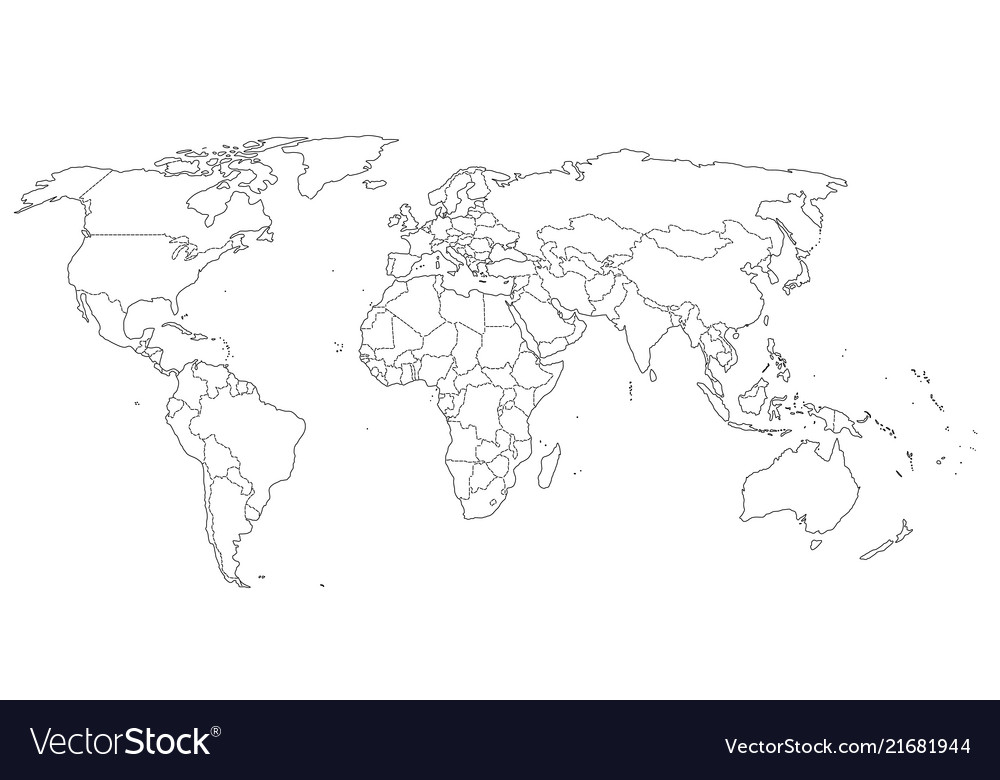 black and white world map Contour World Map Black And White Colors Vector Image