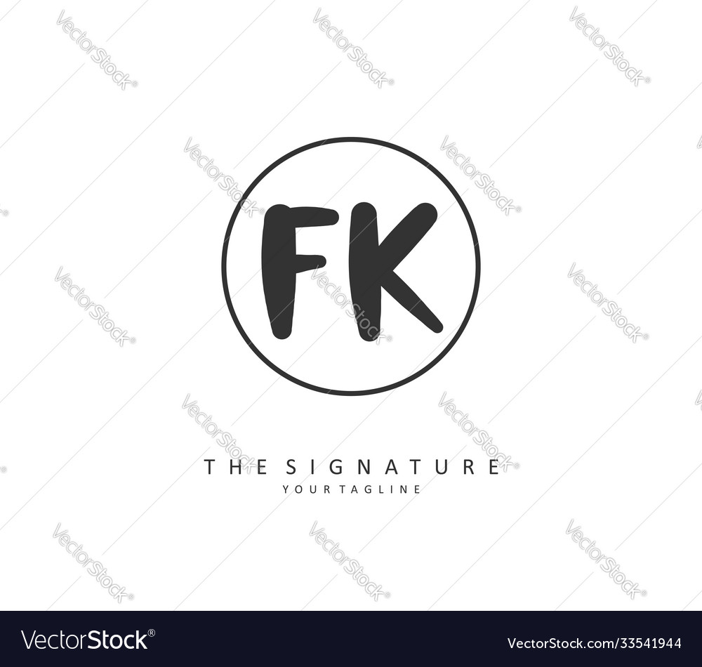 F k fk initial letter handwriting and signature Vector Image