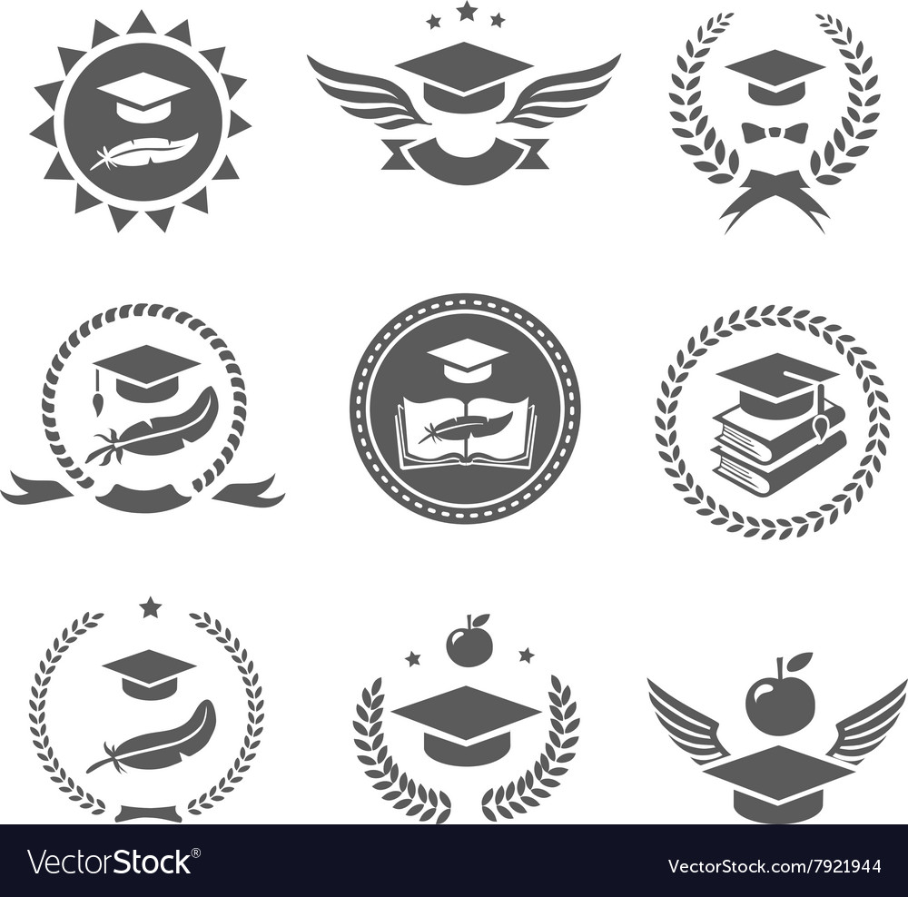 Graduation cap labels set college study diploma Vector Image