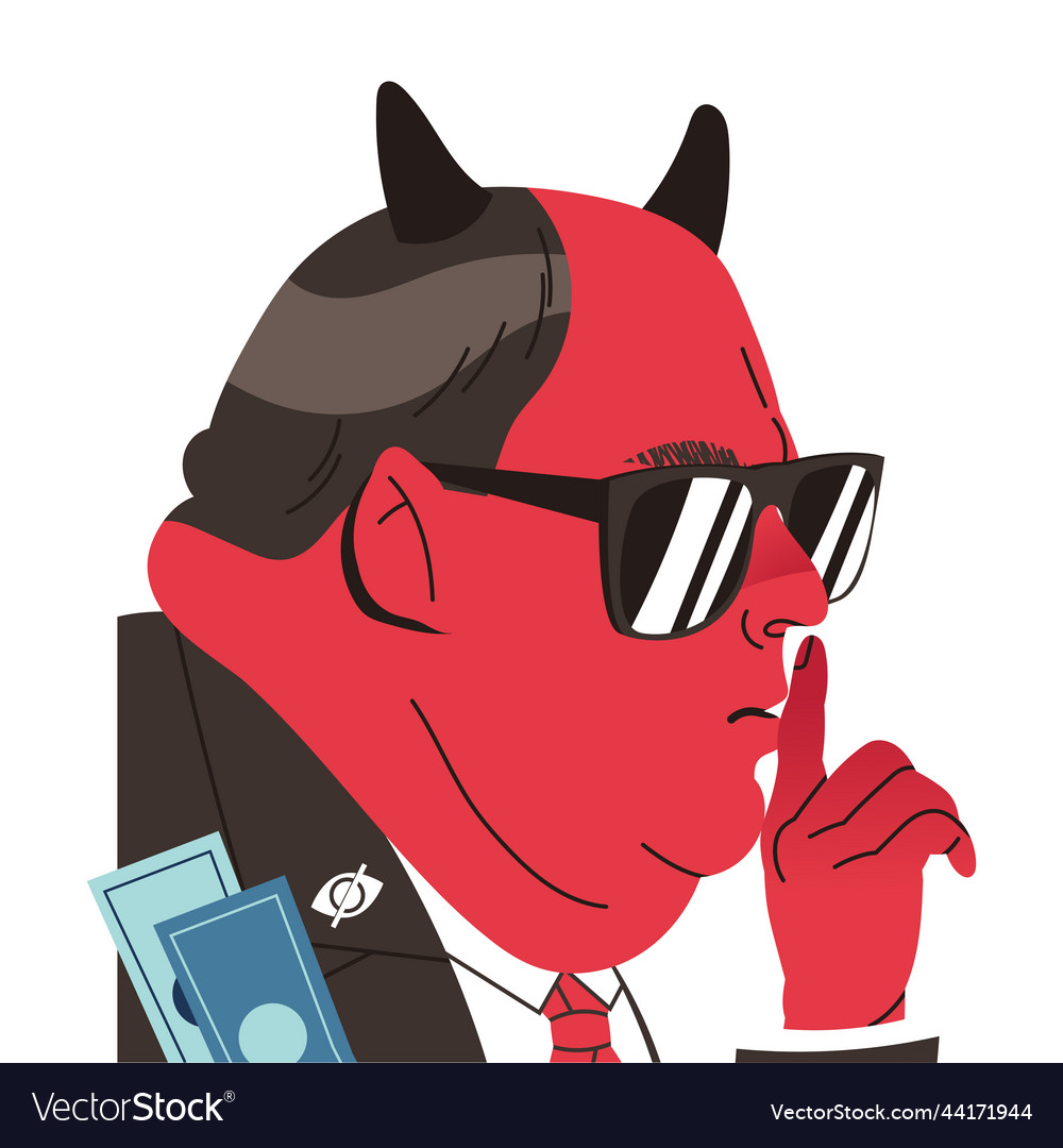 Red horned man head in sunglasses hissing Vector Image