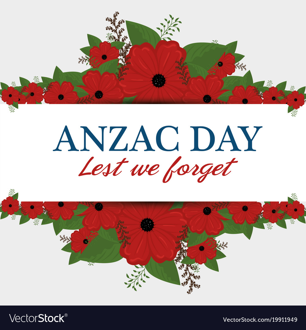 Anzac day poster with red poppy flower Royalty Free Vector