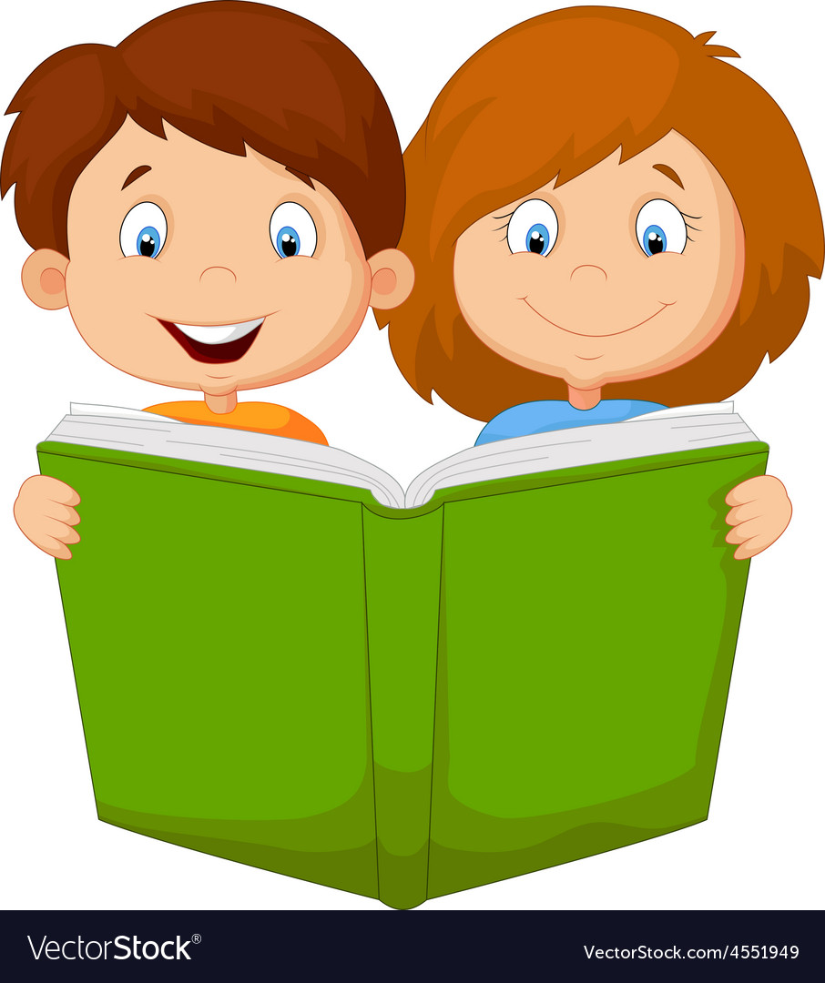 Cartoon boy and girl reading book Royalty Free Vector Image