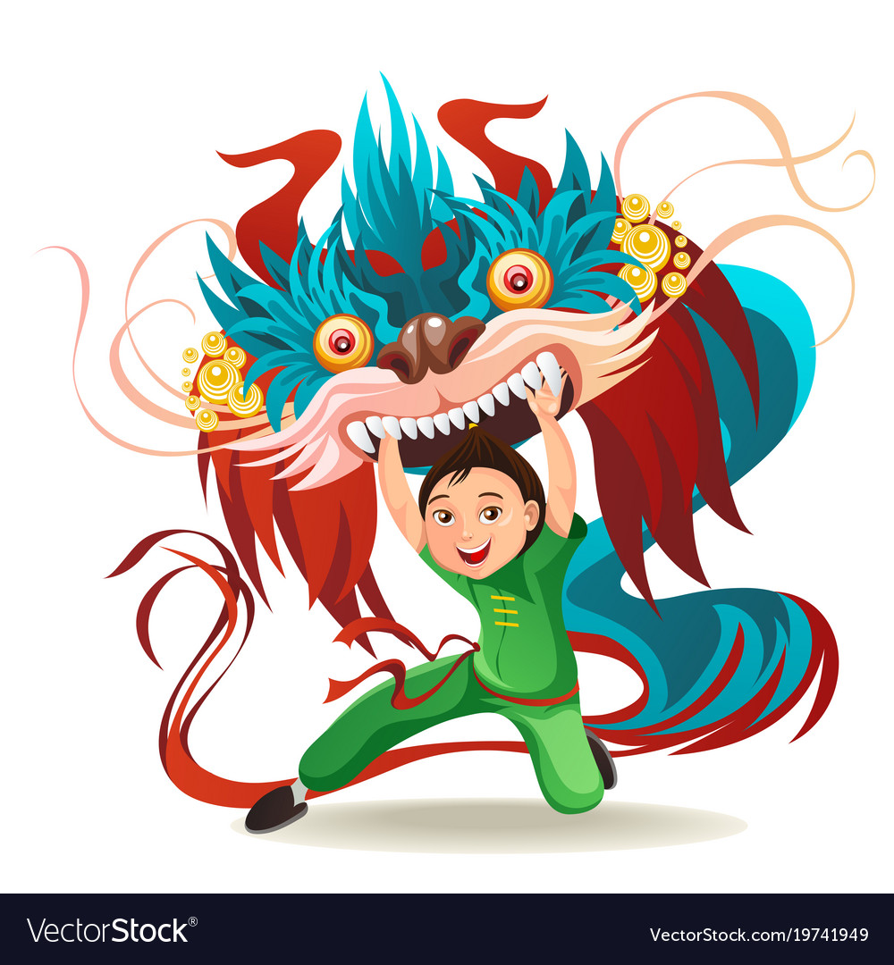 Chinese lunar new year lion dance fight isolated Vector Image