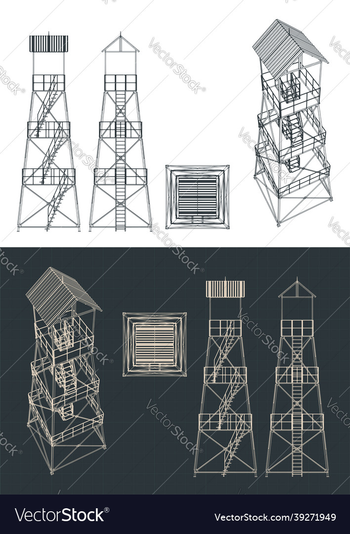 Guard tower blueprints Royalty Free Vector Image