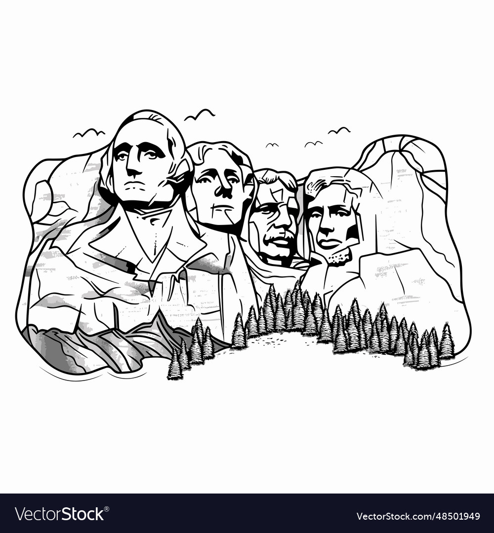 Mount rushmore hand-drawn comic Royalty Free Vector Image