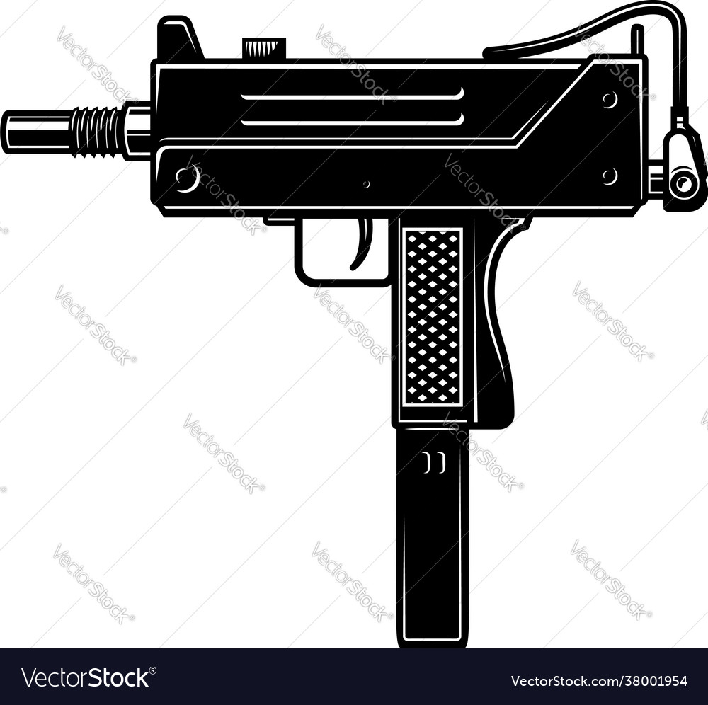 Automatic uzi handgun in monochrome style design Vector Image