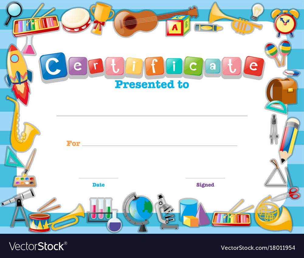 Certificate template with school items Royalty Free Vector Pertaining To Free School Certificate Templates