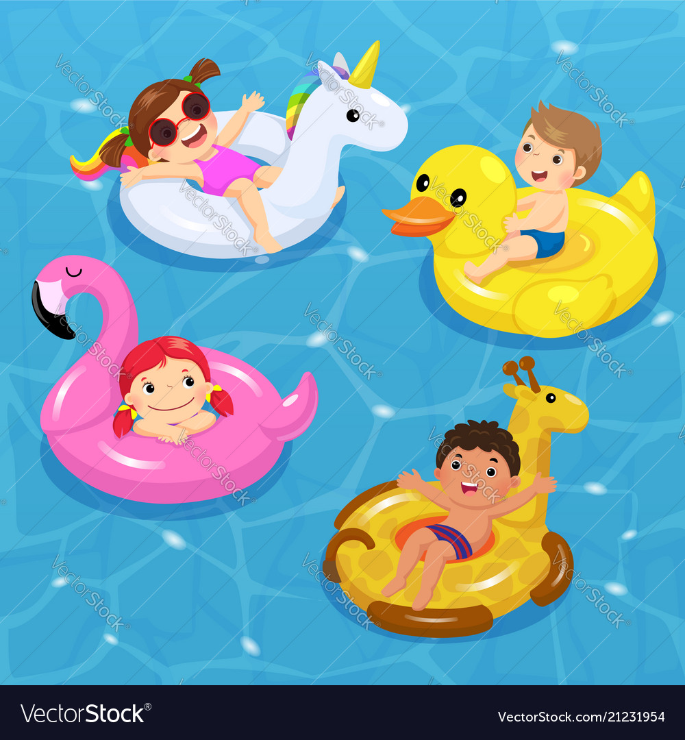 Children floating on inflatable Royalty Free Vector Image