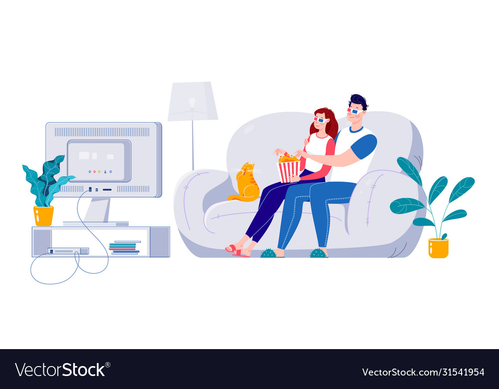 Family watches tv flat style mule ill Royalty Free Vector