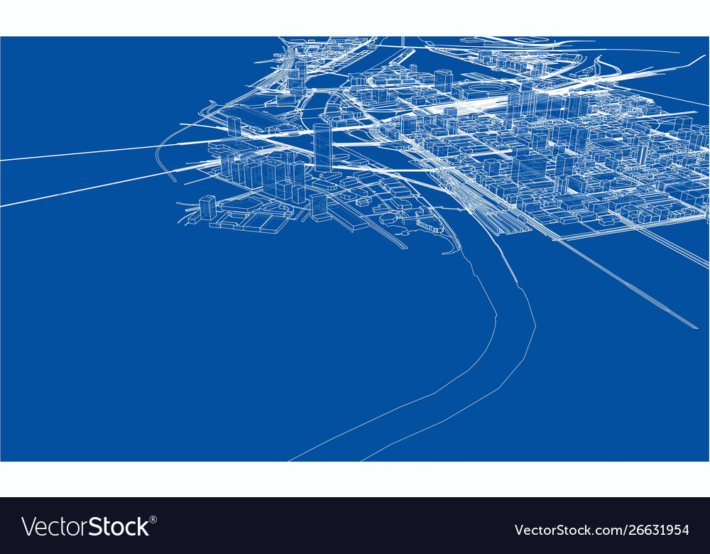 Outline city concept wire-frame style Royalty Free Vector