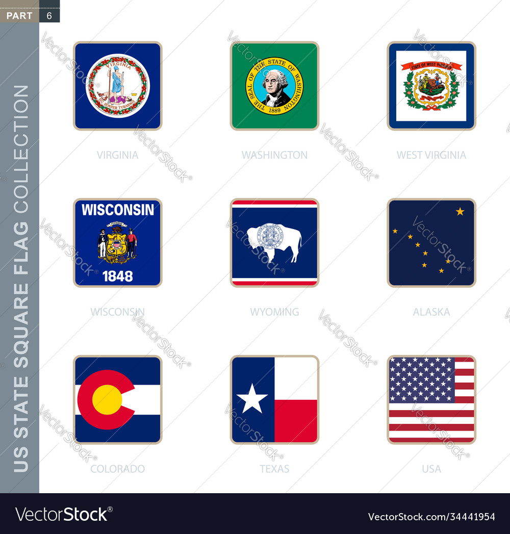 Square flags collection us states Royalty Free Vector Image