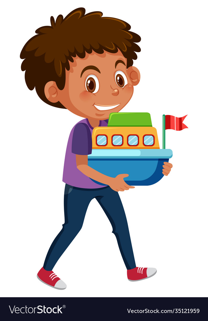 Boy holding boat toy cartoon character isolated Vector Image Boy holding boat toy cartoon character isolated Vector Image