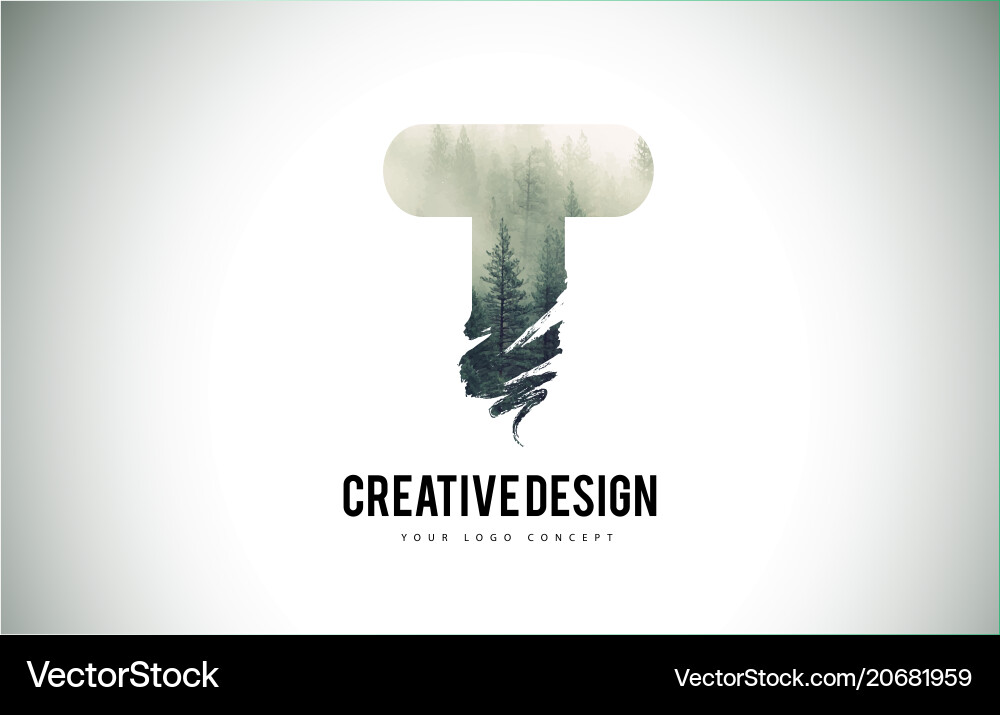 T letter brush with forest fog texture Royalty Free Vector