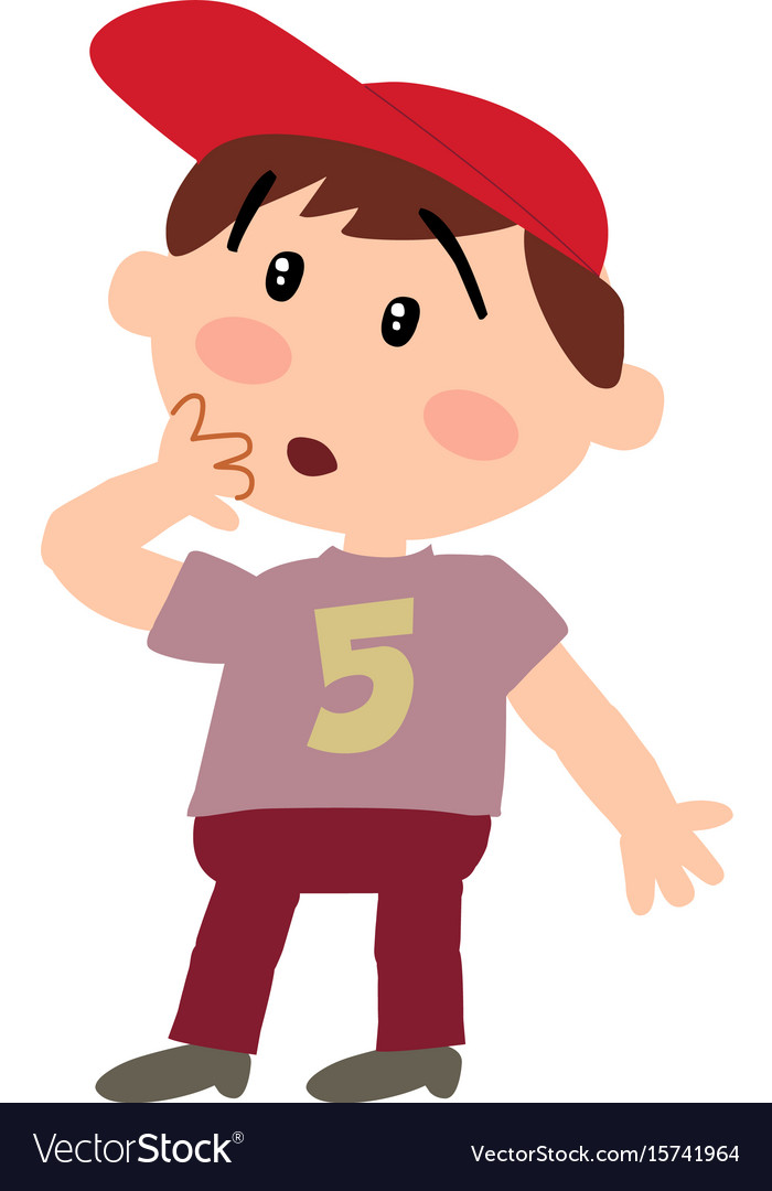 Cartoon character white boy with red cap in surpri Cartoon character white boy with red cap in surpri