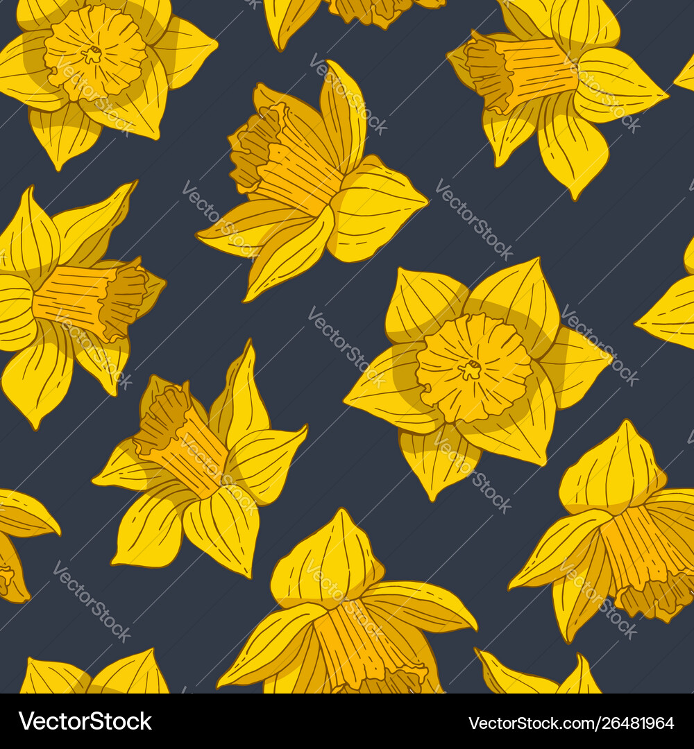 Seamless pattern with yellow daffodils Royalty Free Vector