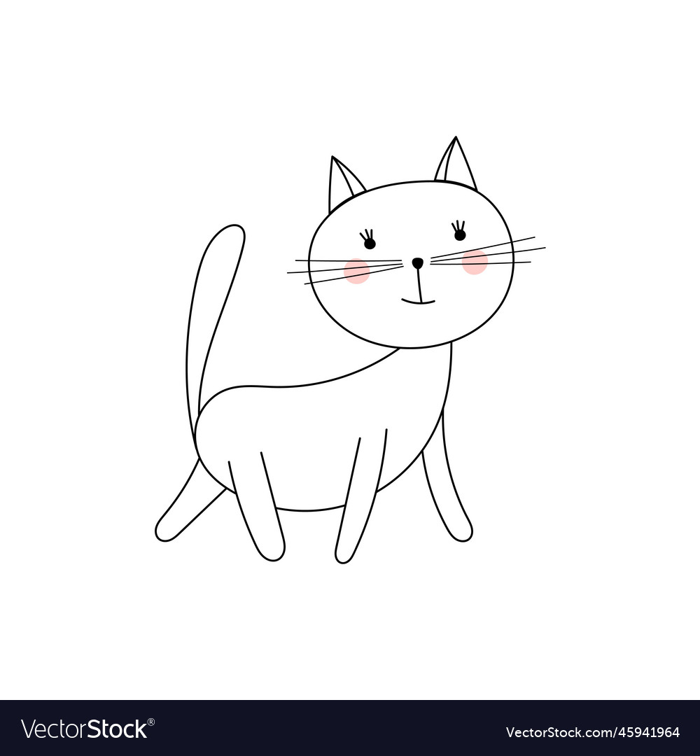 White cat in doodle style isolated on Royalty Free Vector