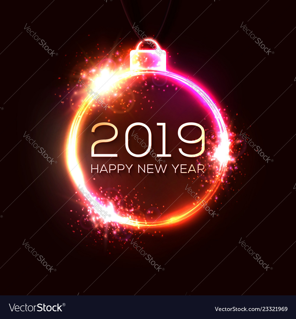 2019 new year concept with colorful neon lights Vector Image