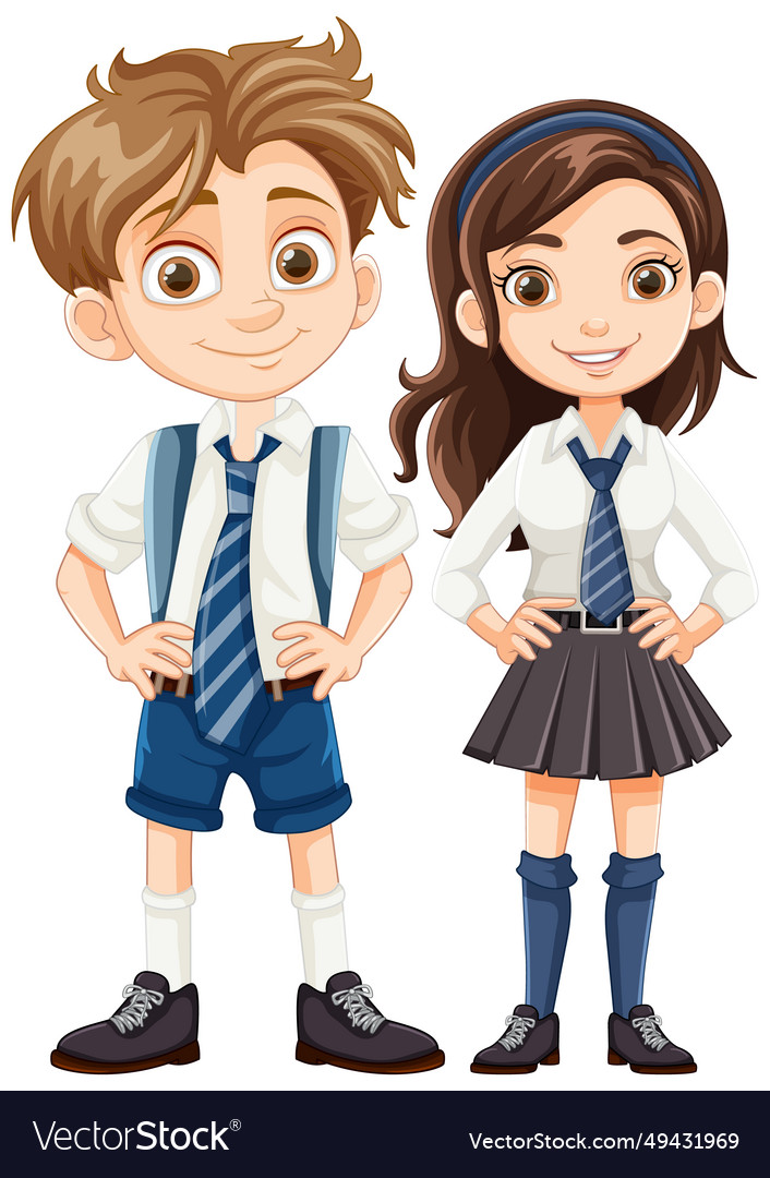 Cartoon characters of boy and girl students in Vector Image