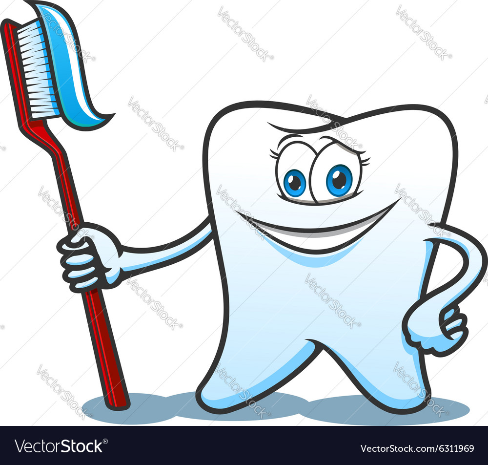 Cartoon tooth with brush and toothpaste Royalty Free Vector