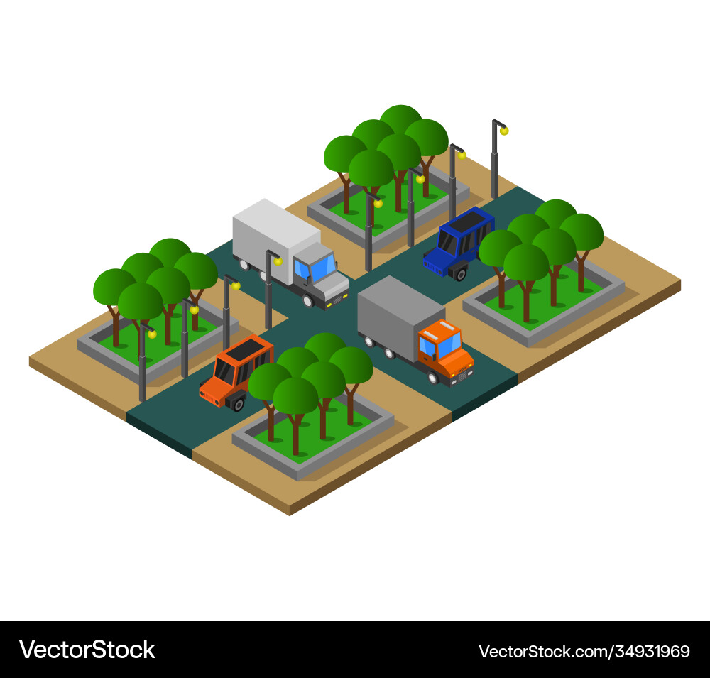Isometric road intersection in on a white Vector Image