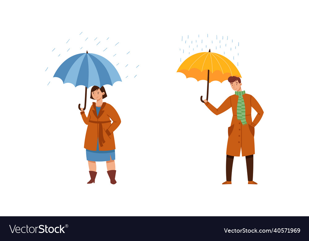 People walking with umbrellas on rainy day man Vector Image