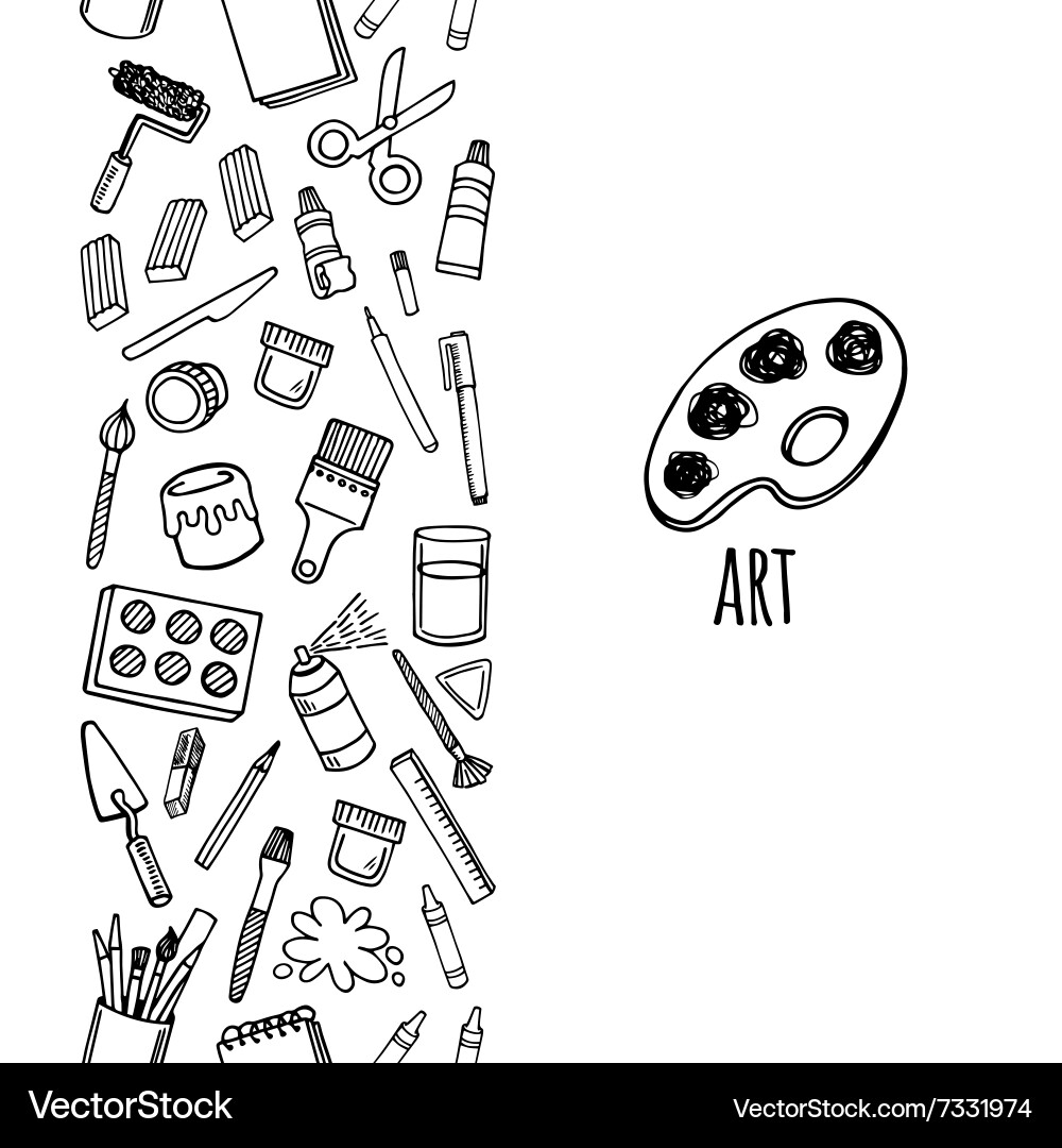 Artist Tools Sketch Hand Drawn Vertical Banner Vector Image