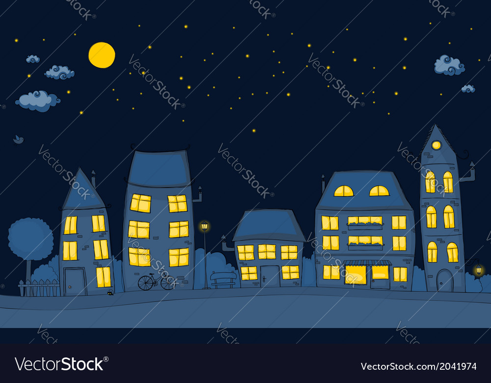 Cute street night Royalty Free Vector Image - VectorStock