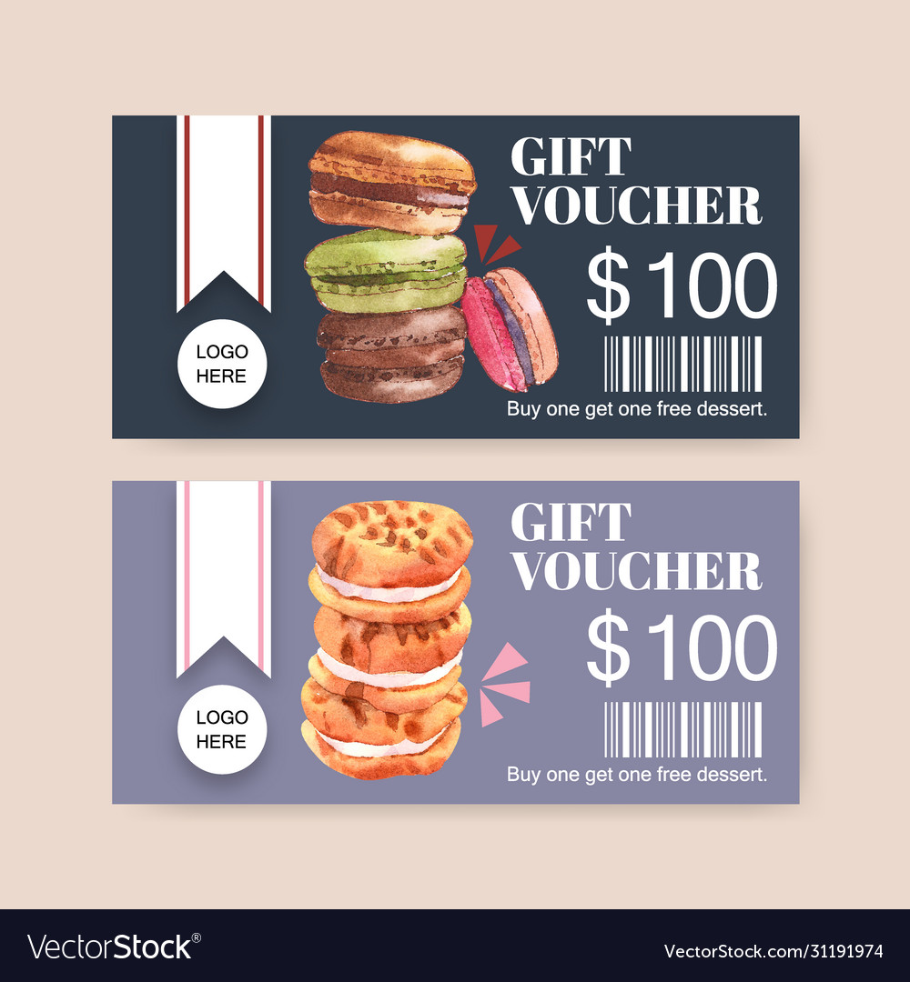 Dessert voucher design with macarons cookies and Vector Image