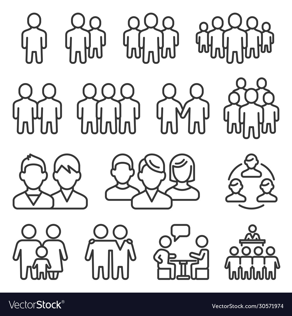 Human group icons set on white background line vector image Human group icons set on white background line