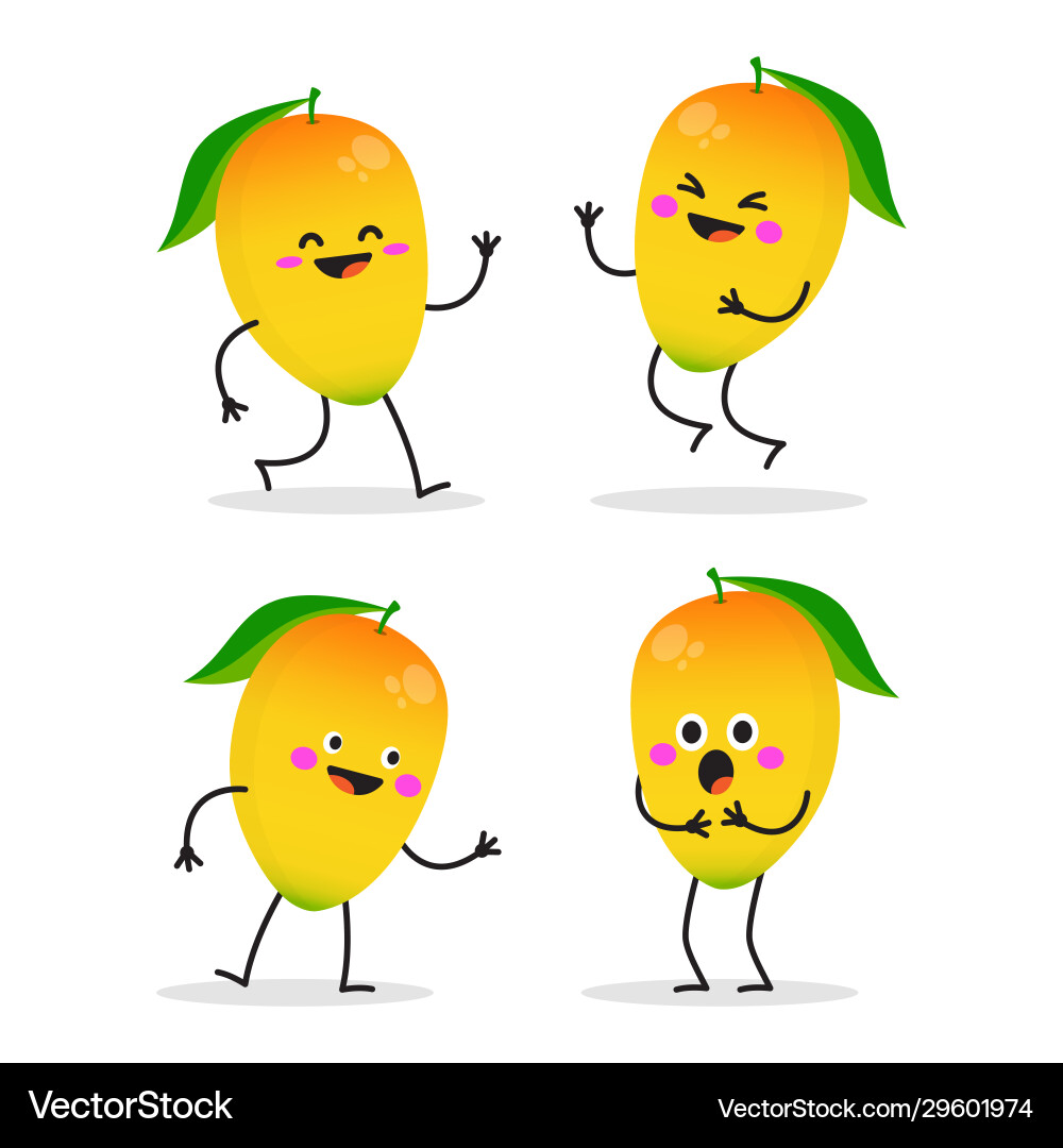Mango cute fruit character set Royalty Free Vector Image