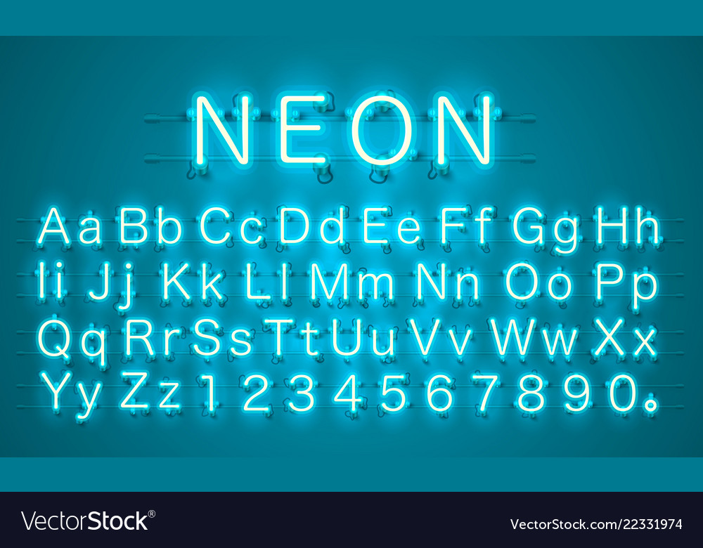 Neon City Color Lime Blue Font English Alphabet Vector Image