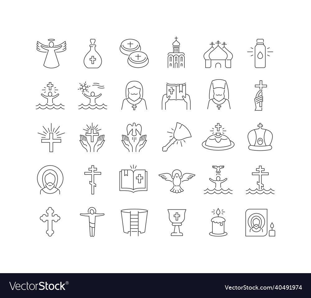 Set of linear icons baptism jesus Royalty Free Vector Image